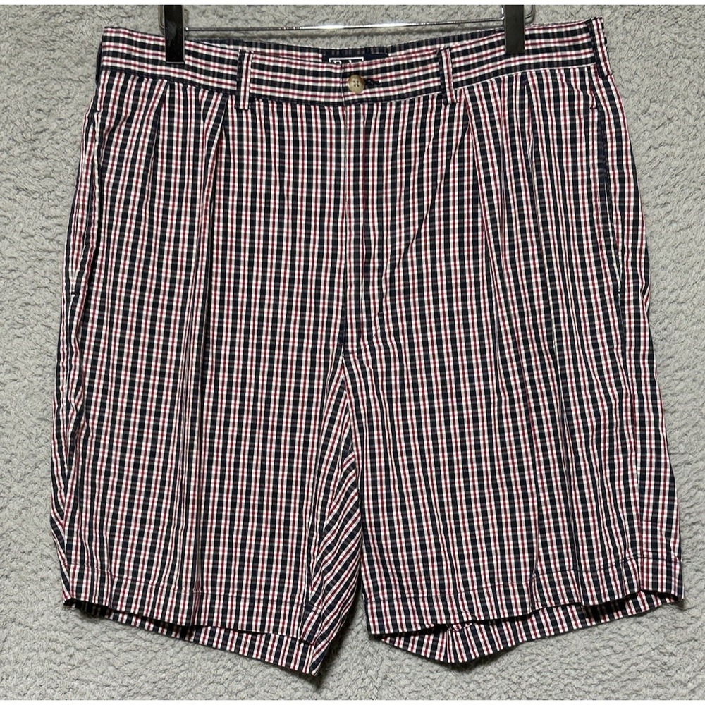 Polo Ralph Lauren Mens 34 Plaid Classic Golf Short Pleated Red White Blue Cotton